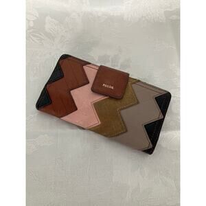 Fossil Patchwork Leather Wallet Multicolor Zig Zag Flap Y2K Boho Clutch